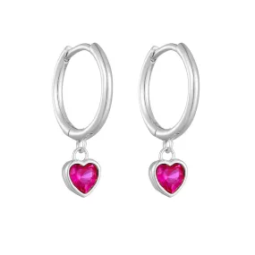 Heart Shape Pink Zircon Pendant Sterling Silver Hoop Earrings