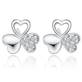 Heart-shaped Clover Silver Studs Earrings for Women