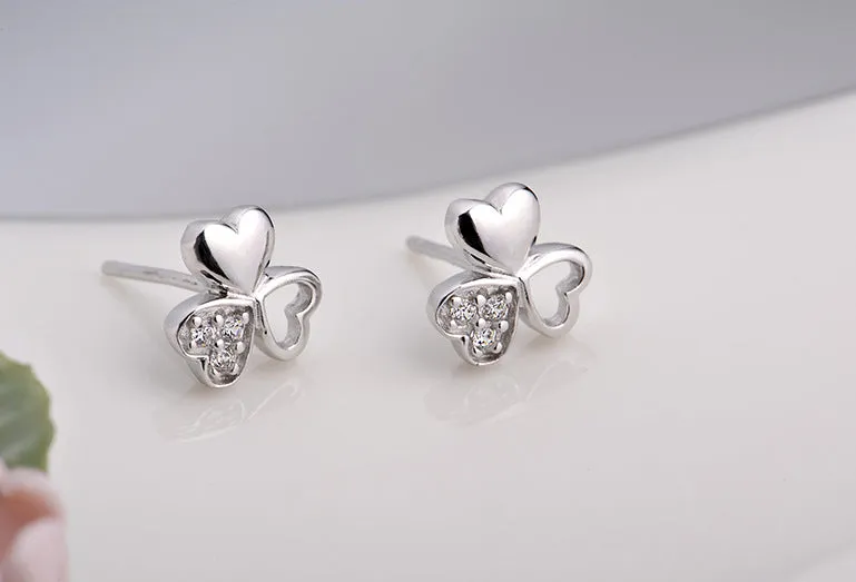 Heart-shaped Clover Silver Studs Earrings for Women