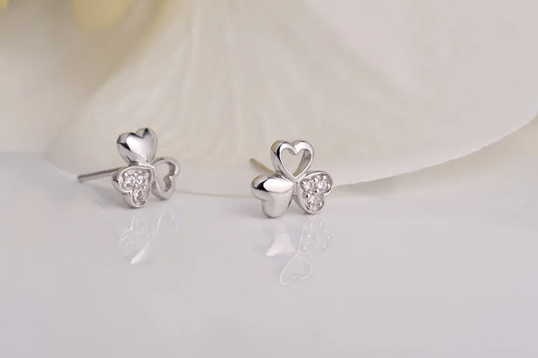 Heart-shaped Clover Silver Studs Earrings for Women