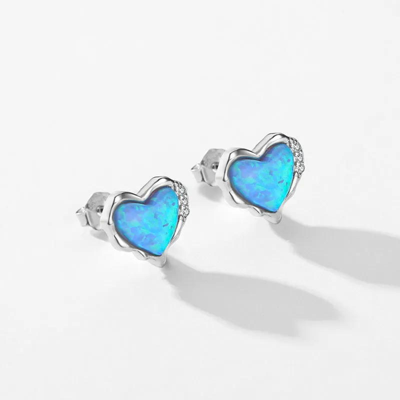 Heart-shaped Opal Earrings in Sterling Silver by Planderful Collection - Everyday Genie