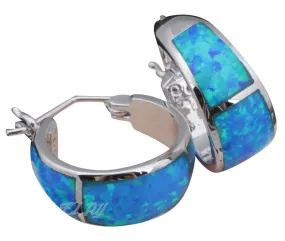 High Quality Blue Fire Opal Silver Stamped Hoop Earrings Fashion Jewelry Opal Jewelry Gifts