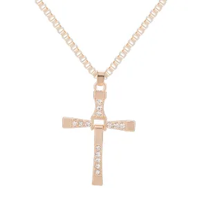 Hip Hop Jewelry Creative Design Cross Pendant Necklace with Rhinestone in Gold Color