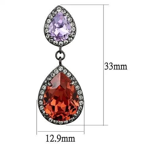 IP Light Black (IP Gun) Stainless Steel Earrings with Top Grade Crystal in Orange for Women Orange Stone Color Style TK2725