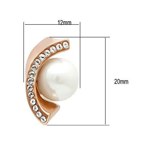 IP Rose Gold(Ion Plating) Stainless Steel Earrings with Synthetic Pearl in White for Women White Stone Color Style TK1510