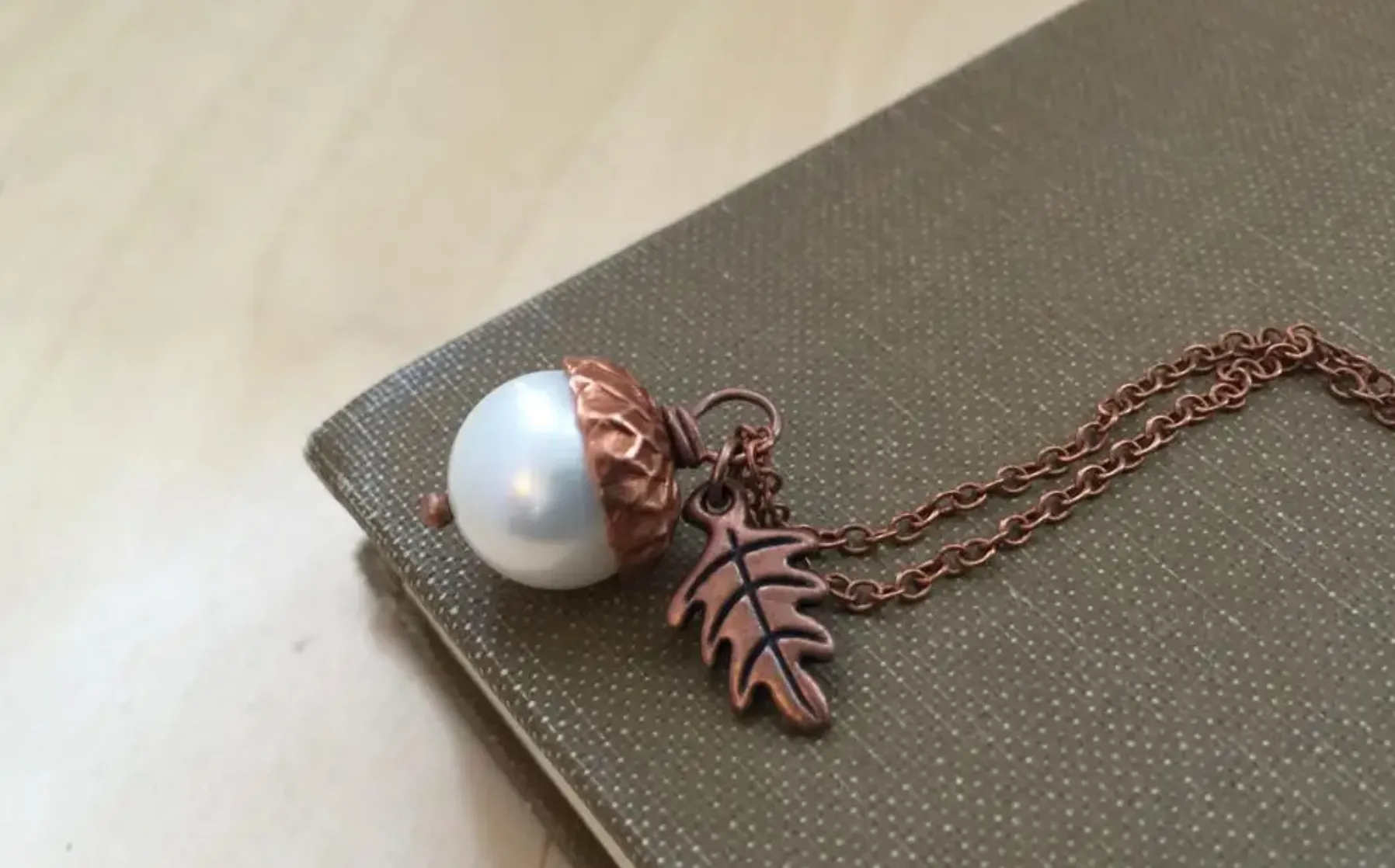 #J968 Copper Pearl Acorn Necklace