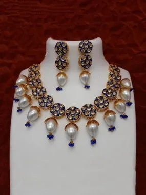 Jadau Meena Pearls Necklace And Earring Set