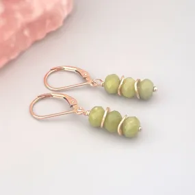 Jade Earrings dangle, Rose Gold gold, sterling silver, 14k Gold