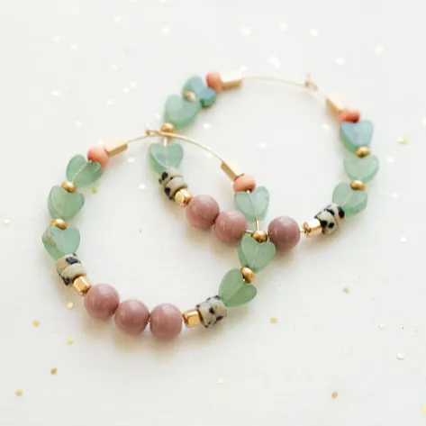 Jade Heart Beaded Hoop Earrings by Jill Makes