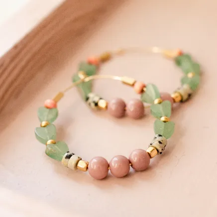 Jade Heart Beaded Hoop Earrings by Jill Makes