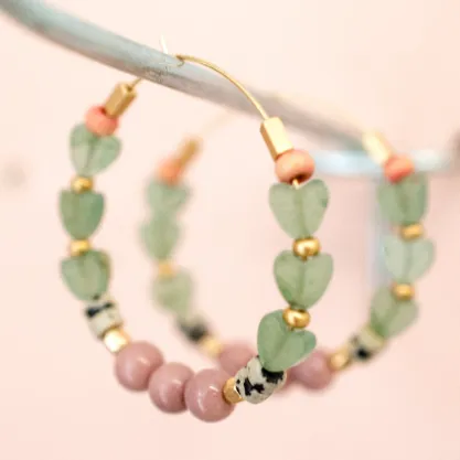 Jade Heart Beaded Hoop Earrings by Jill Makes