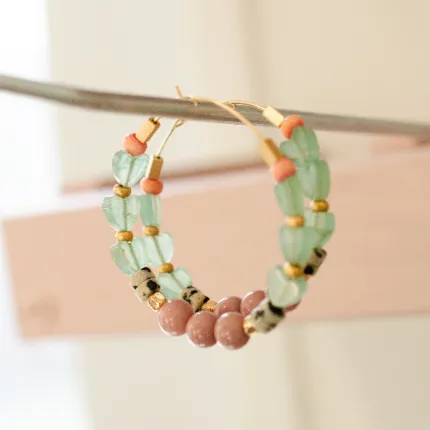 Jade Heart Beaded Hoop Earrings by Jill Makes