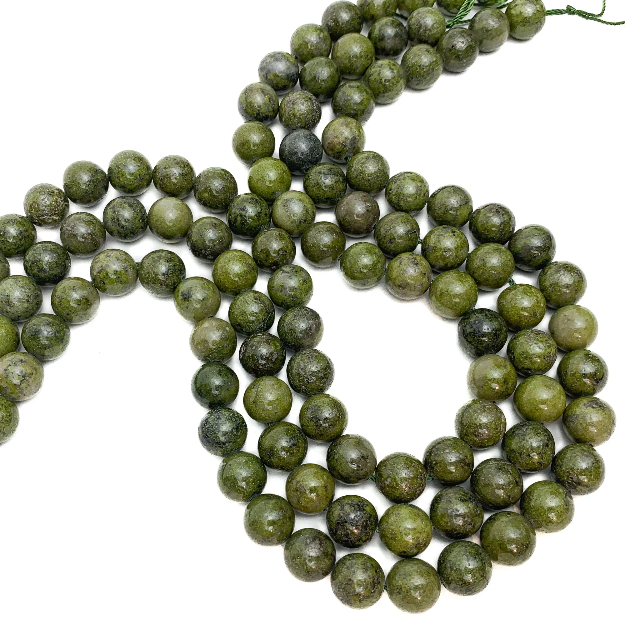 Jade with Pyrite Inclusions 10mm Smooth Rounds Bead Strand