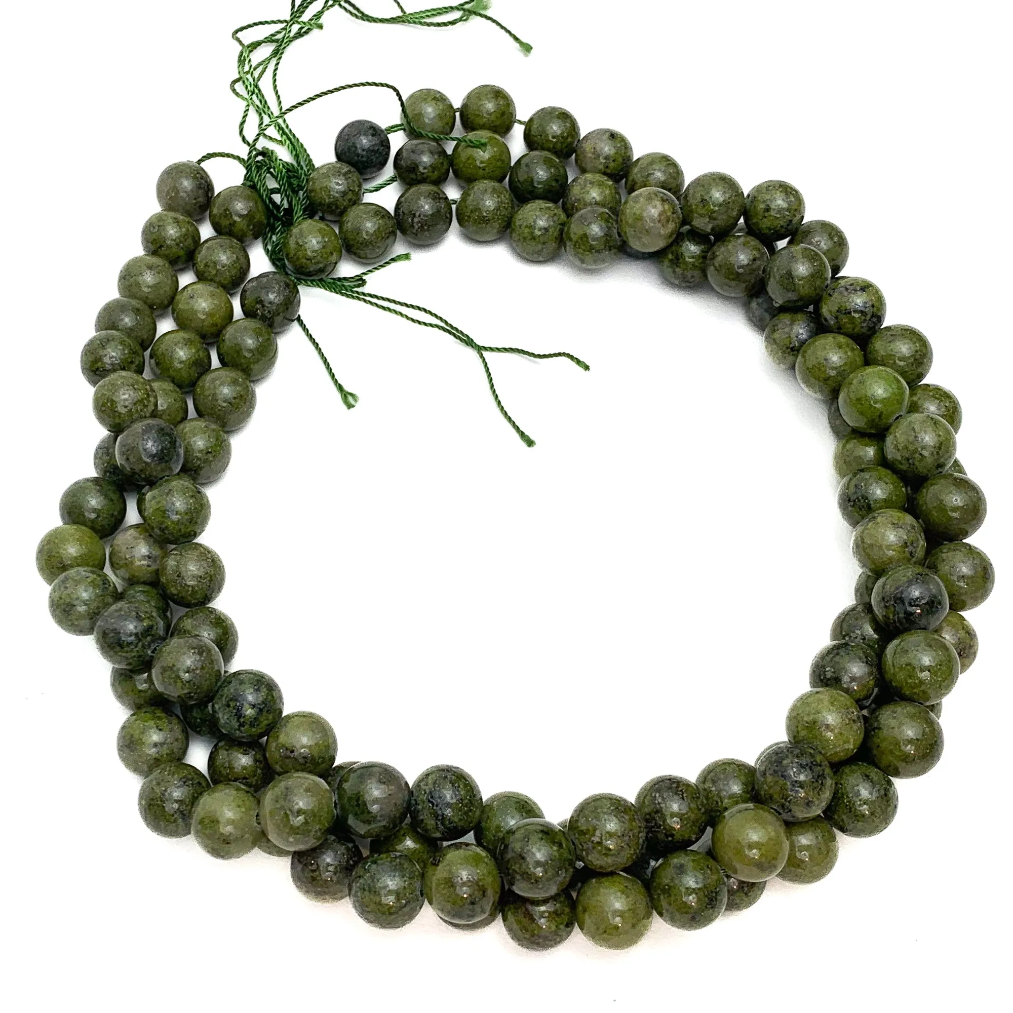 Jade with Pyrite Inclusions 10mm Smooth Rounds Bead Strand