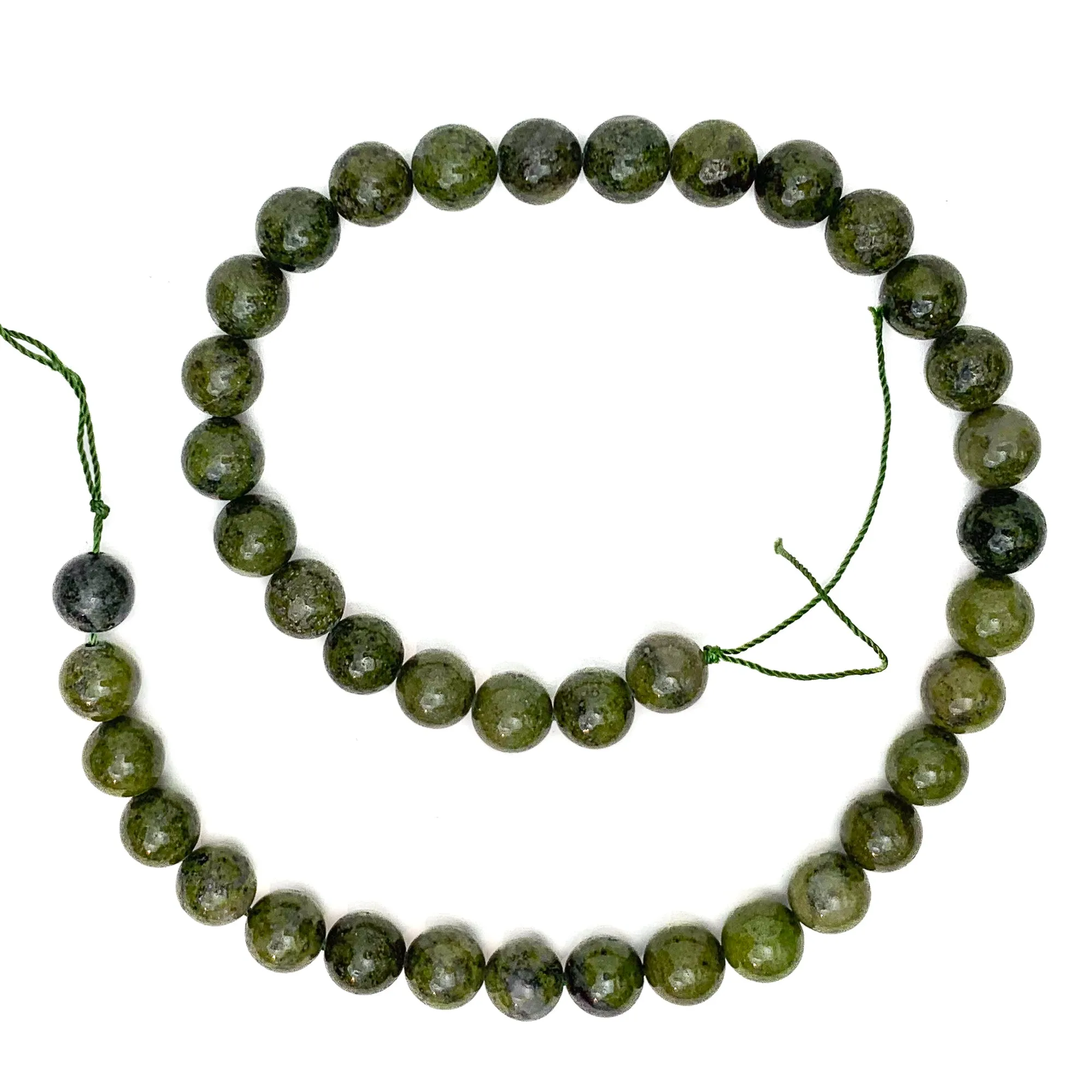 Jade with Pyrite Inclusions 10mm Smooth Rounds Bead Strand