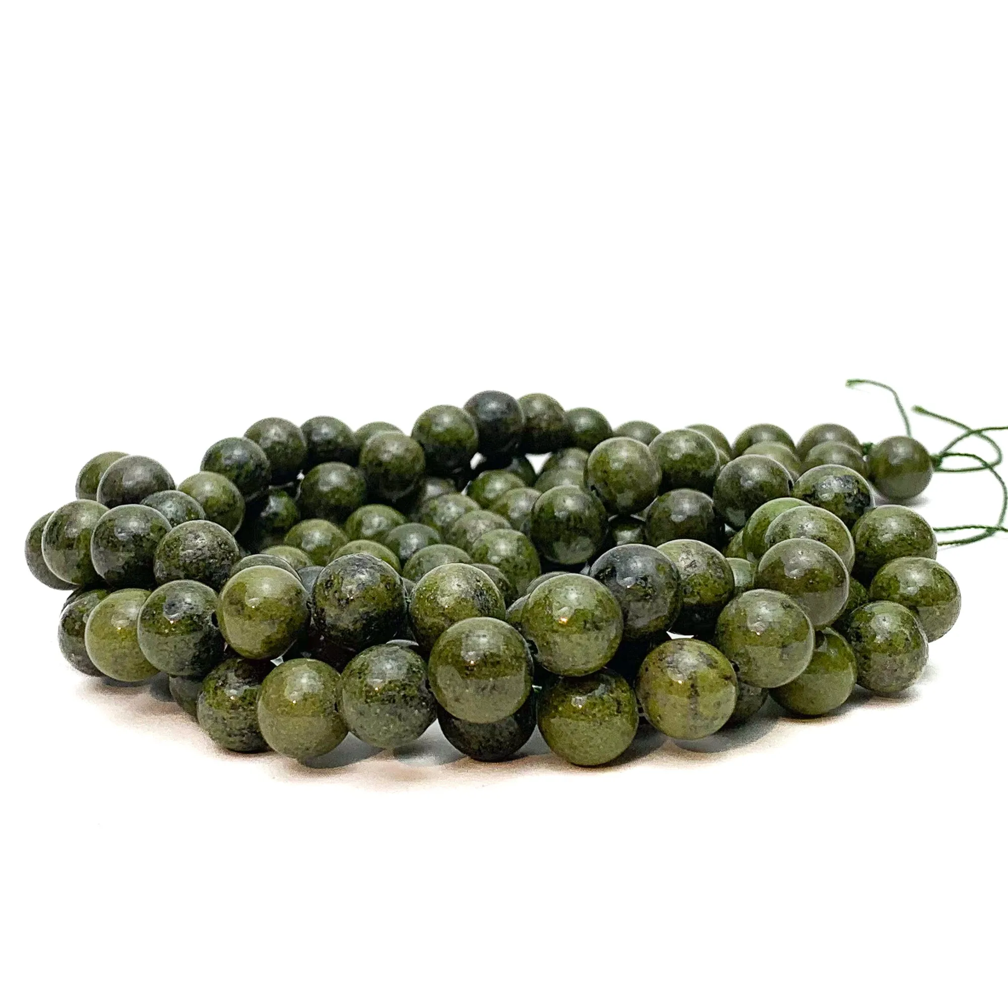 Jade with Pyrite Inclusions 10mm Smooth Rounds Bead Strand