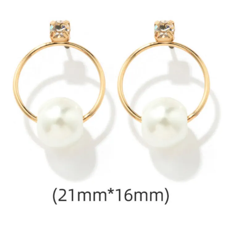 Japanese And Korean Gold-plated Retro Style Geometric Pearl Earrings