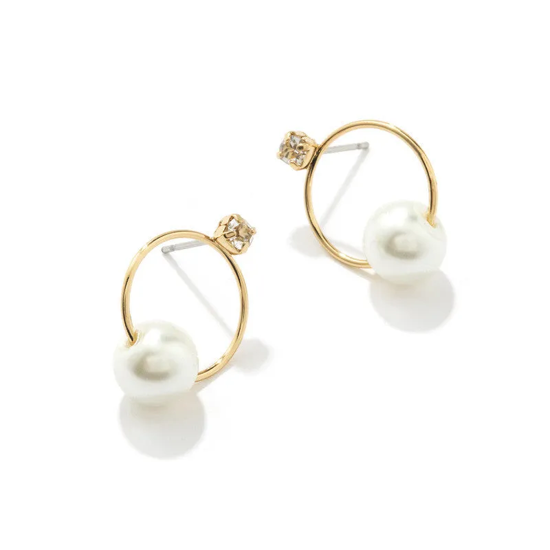 Japanese And Korean Gold-plated Retro Style Geometric Pearl Earrings