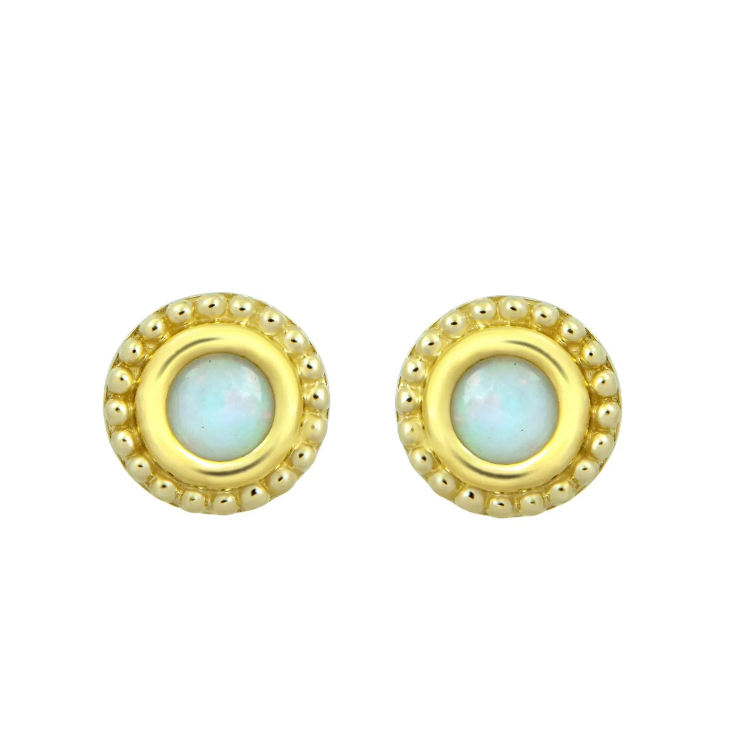 Jewelili 10K Yellow Gold 4 MM Natural Round Opal Stud Earrings