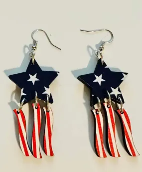 Jewelry - Star Patriotic Dangle Earrings, Red/white/blue