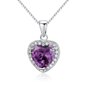 Jewelry Trends Sterling Silver Purple CZ Crystal Heart Pendant with Pave CZ Crystals on Box Chain Necklace Prom Jewelry