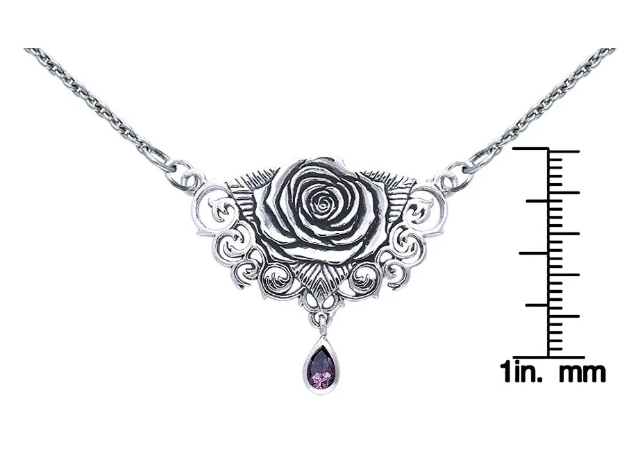 Jewelry Trends Sterling Silver Sacred Rose Celtic Pendant Necklace with Amethyst Drop By Brigid Ashwood