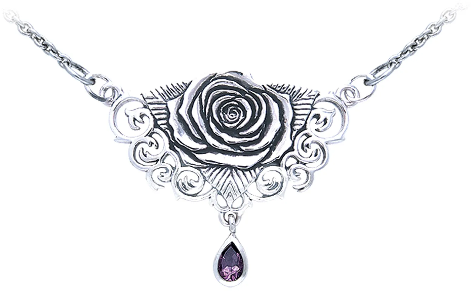 Jewelry Trends Sterling Silver Sacred Rose Celtic Pendant Necklace with Amethyst Drop By Brigid Ashwood