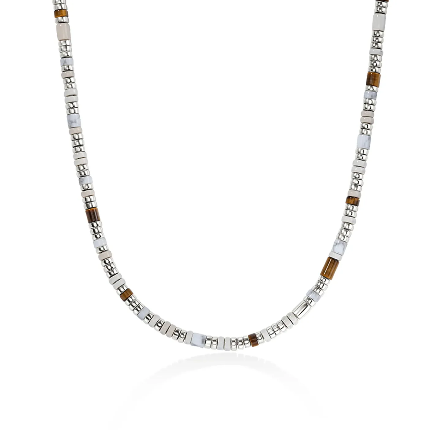 John Hardy Colorblock Slim Sterling Silver Brown Tiger Eye and Howlite Choker