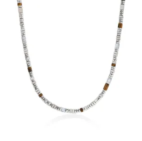 John Hardy Colorblock Slim Sterling Silver Brown Tiger Eye and Howlite Choker