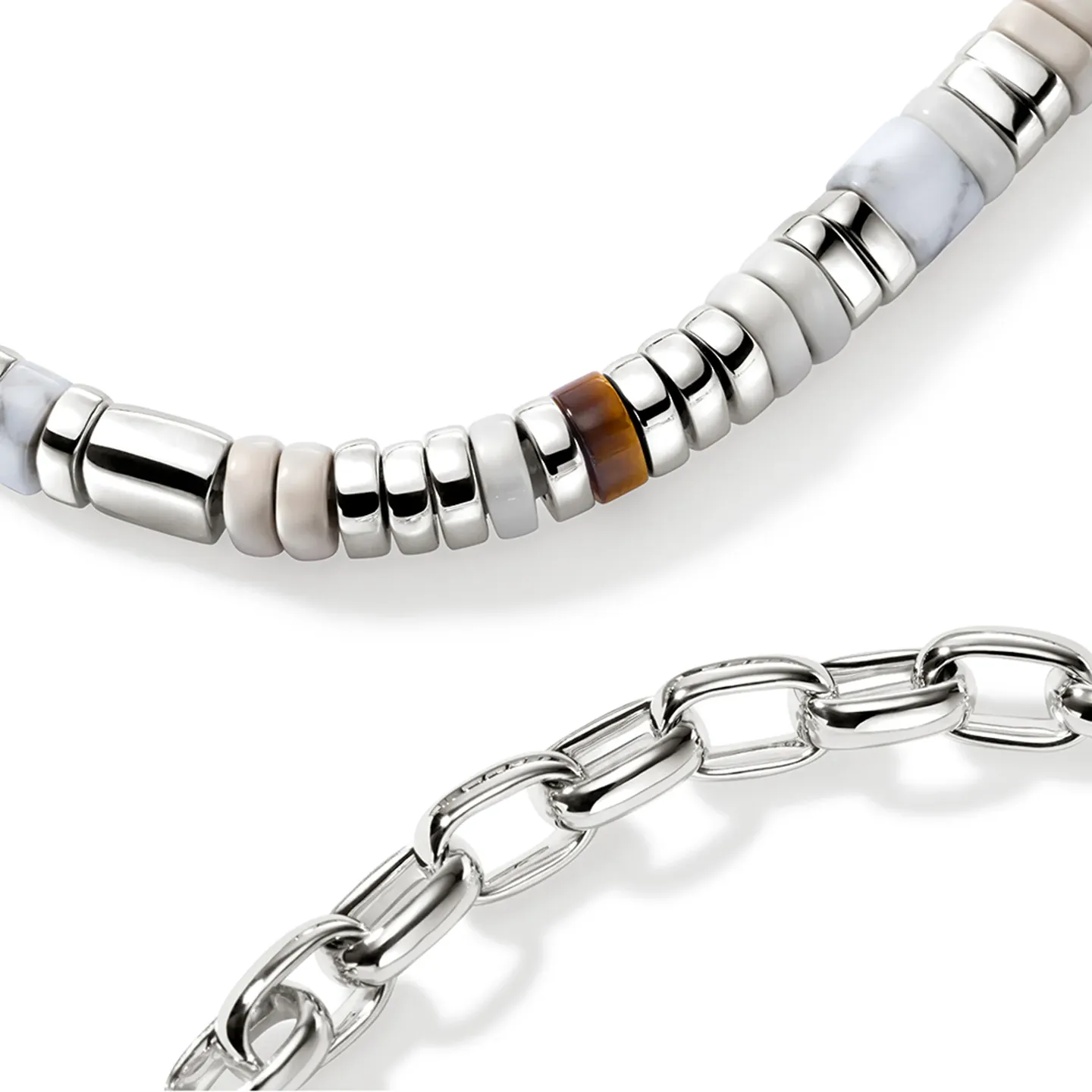 John Hardy Colorblock Slim Sterling Silver Brown Tiger Eye and Howlite Choker