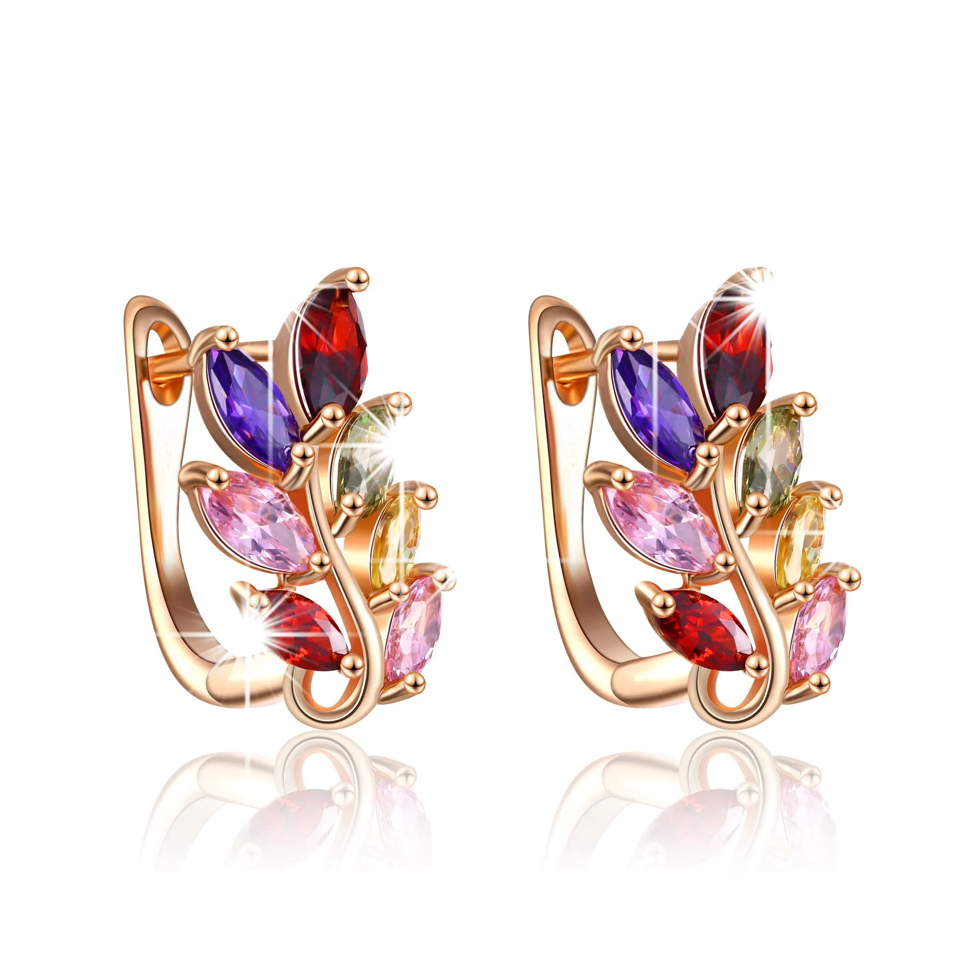 Kairangi Clip on Earrings for Women Multicolor Leafy Colourful Swiss AAA Zircon Clip On Stud Earrings for Women and Girls