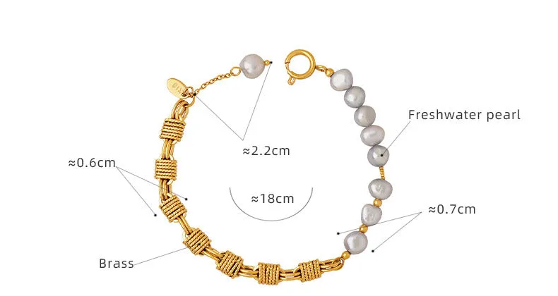 Knot Chain Stitching Grey Freshwater Pearl Bracelet