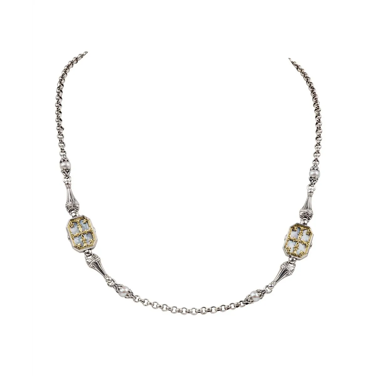 Konstantino Hestia Silver and Gold Mother of Pearl Necklace, 18 inch