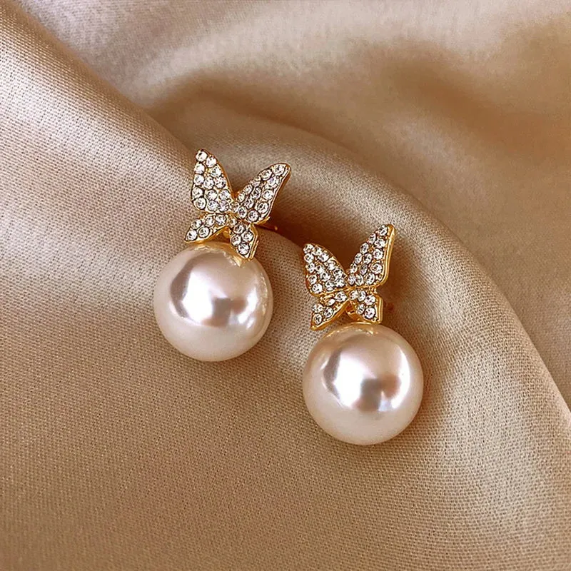 Korean Fashion Elegant Geometric Heart Ear Studs Women Simple Design Pearl Zircon Rhombic Stud Earrings Delicate Jewelry Gifts