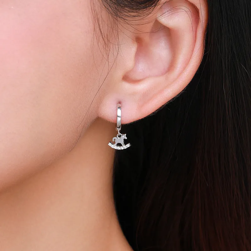 Korean Style 925 Sterling Silver Trojan Horse Earrings with Zircon - Women's Fashion Jewelry