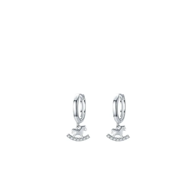 Korean Style 925 Sterling Silver Trojan Horse Earrings with Zircon - Women's Fashion Jewelry