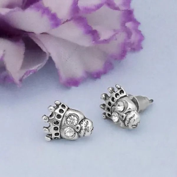 Kriaa Silver Plated White Austrian Stone Stud Earrings - 1312621I