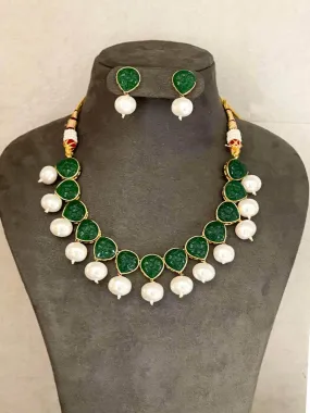 Kundan Green Single Line Necklace Set