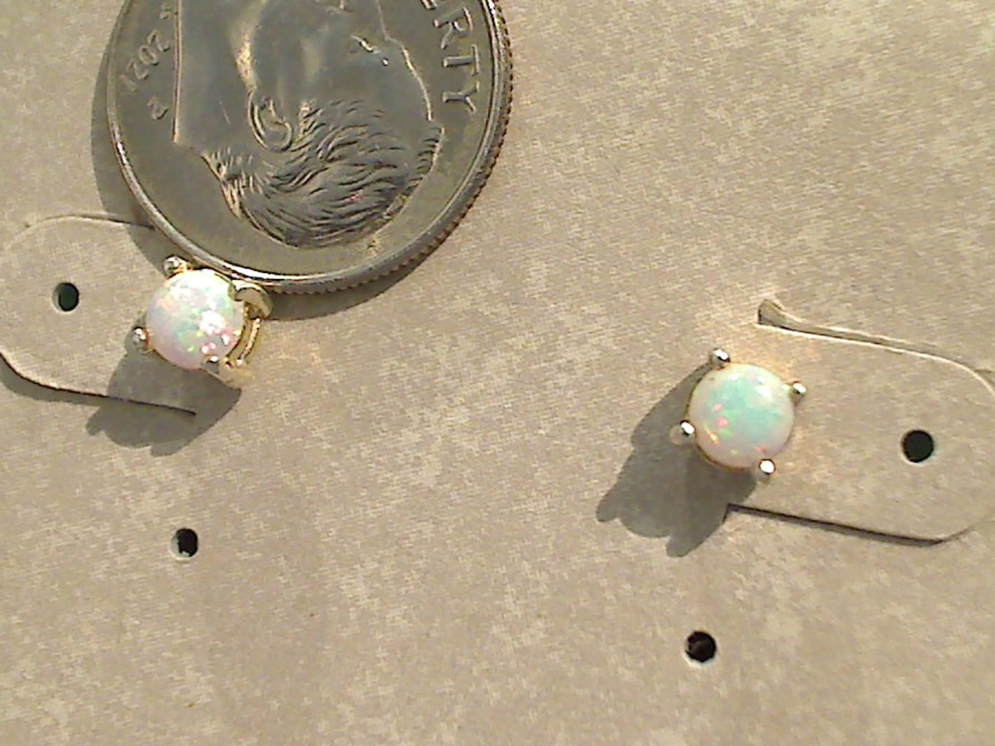 Lab Created Opal, Sterling Silver Small 4MM Stud Earrings