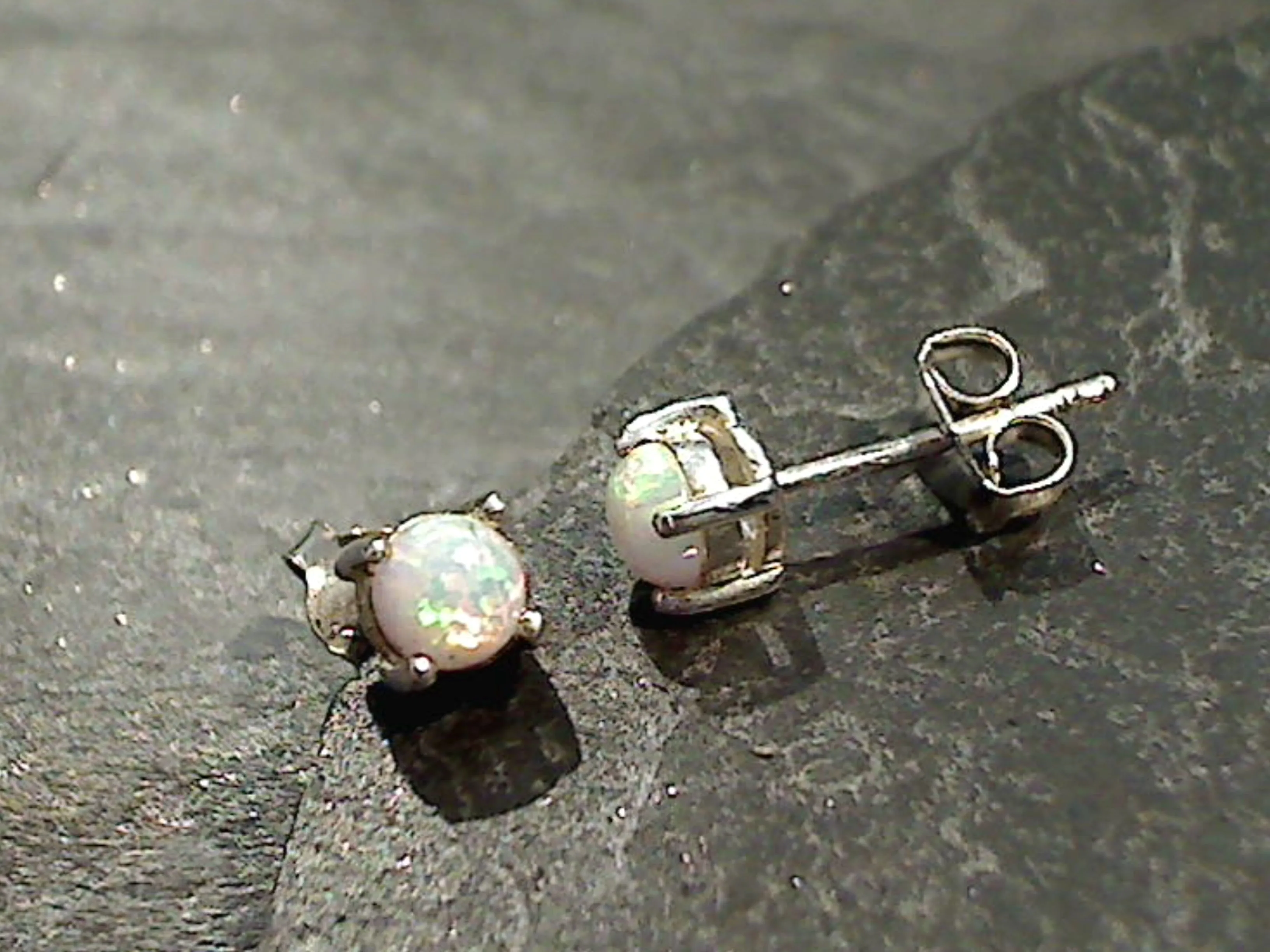 Lab Created Opal, Sterling Silver Small 4MM Stud Earrings