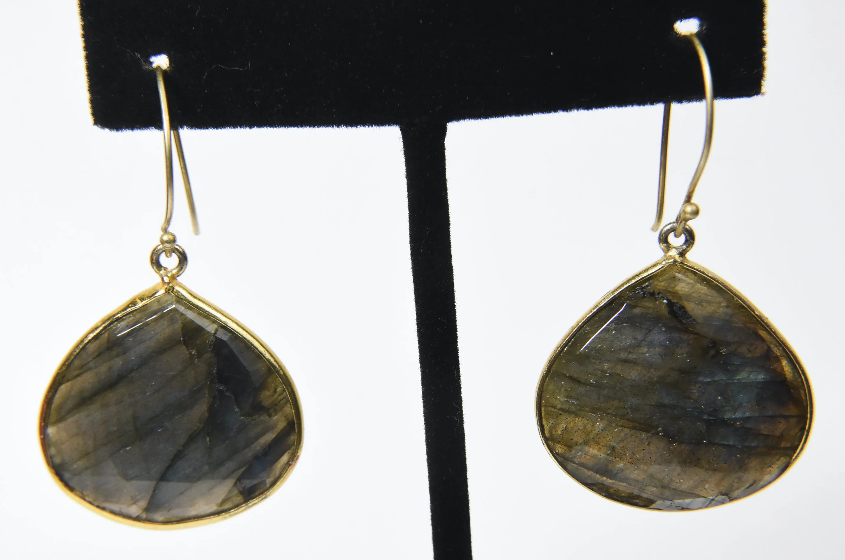 Labradorite Gold Tone Dangle Earrings