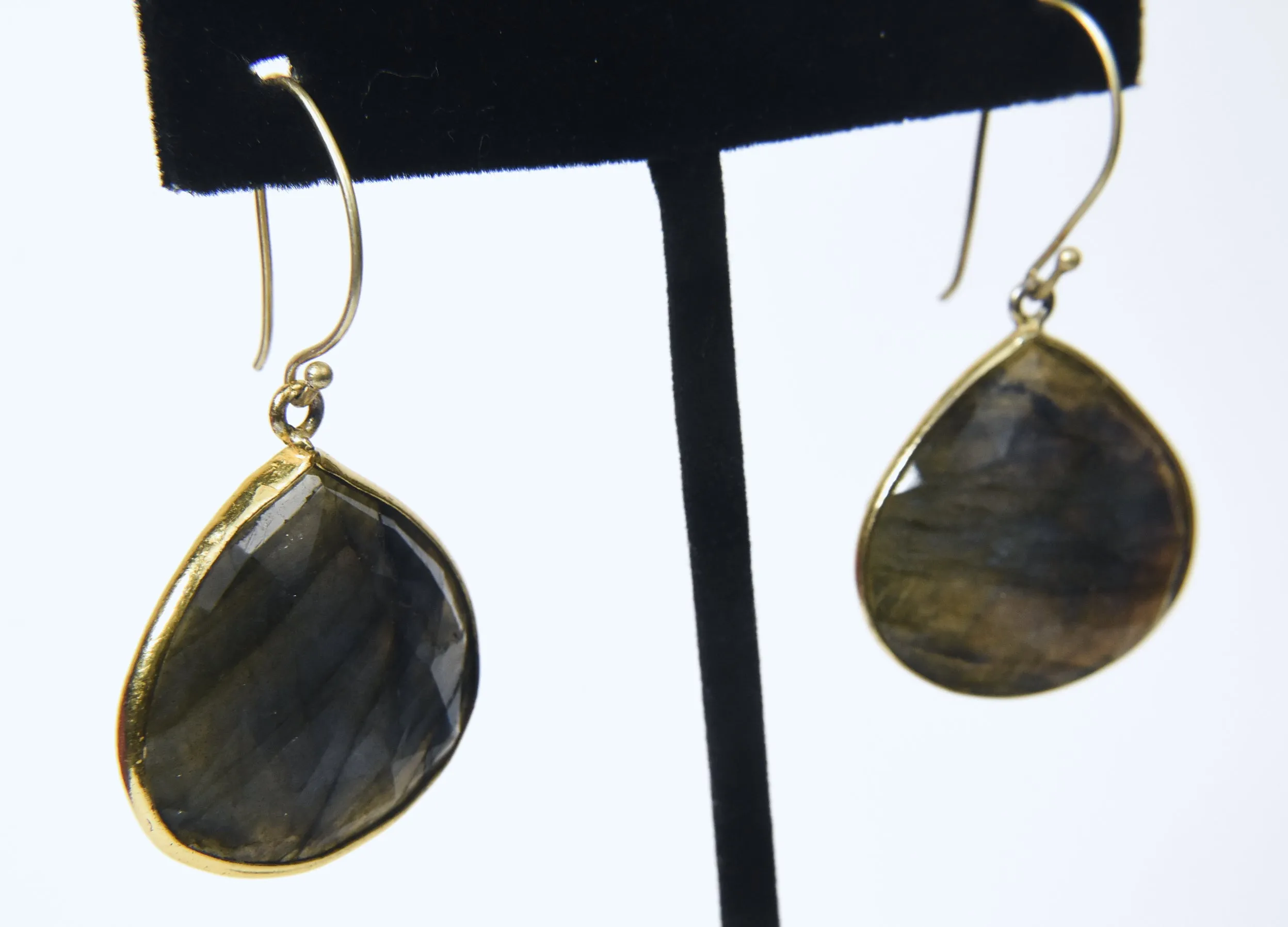 Labradorite Gold Tone Dangle Earrings