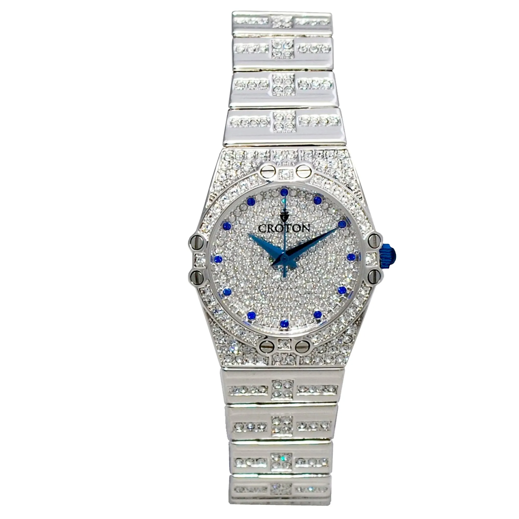 Ladies Quartz Austrian Crystal Watch with Blue Crystal Markers & Blue Metallic Hands