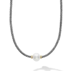 LAGOS 16" FWCP Luna Pearl Necklace in Sterling Silver and 18K Yellow Gold