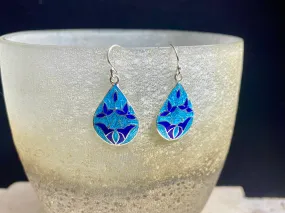 Large Blue Enamel Silver Teardrop Earrings