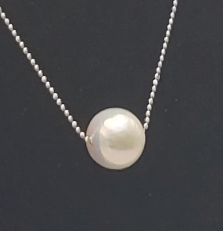 Large Pearl Pendant on Sterling Silver Chain Necklace - 20"