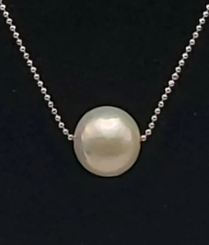 Large Pearl Pendant on Sterling Silver Chain Necklace - 20"