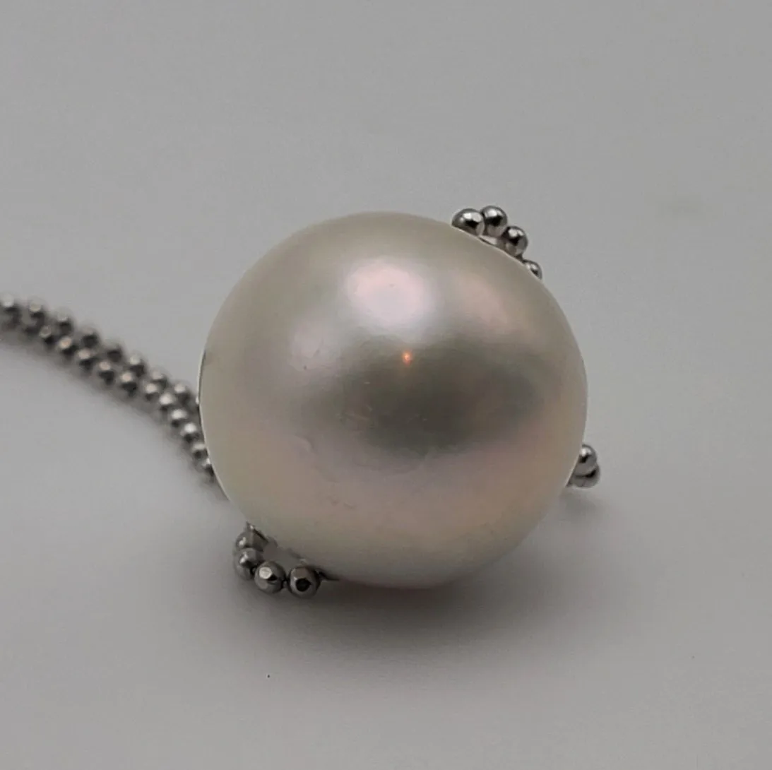 Large Pearl Pendant on Sterling Silver Chain Necklace - 20"