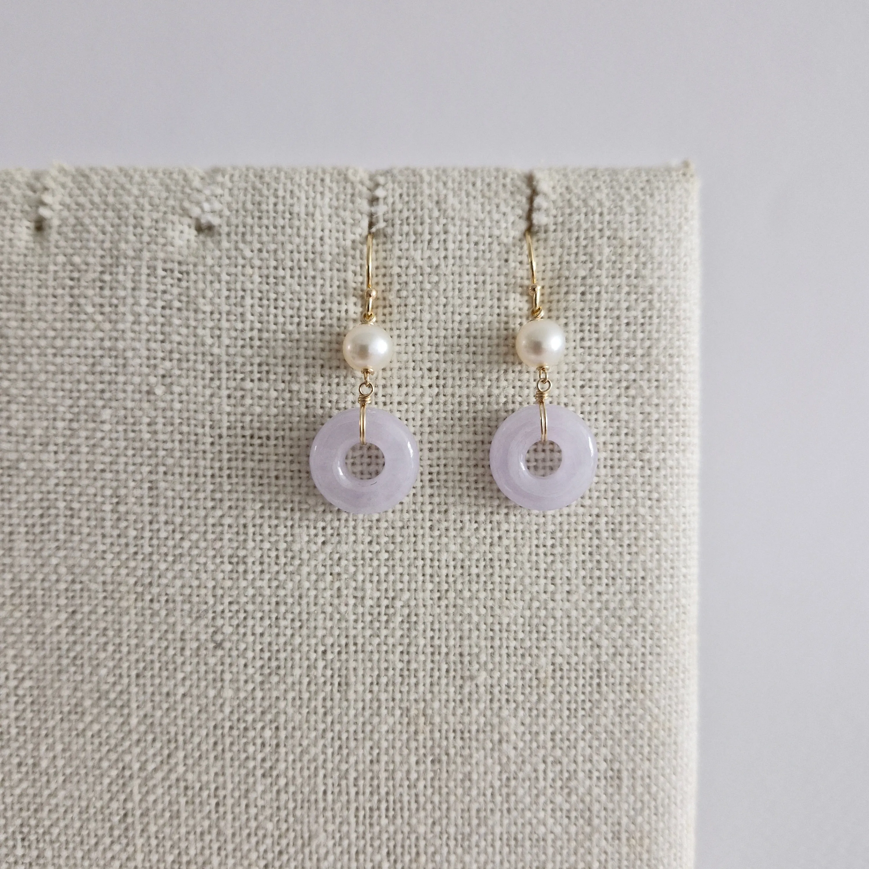 Lavender Jade Donut w/Freshwater Pearl Earrings  | 14k Gold-filled