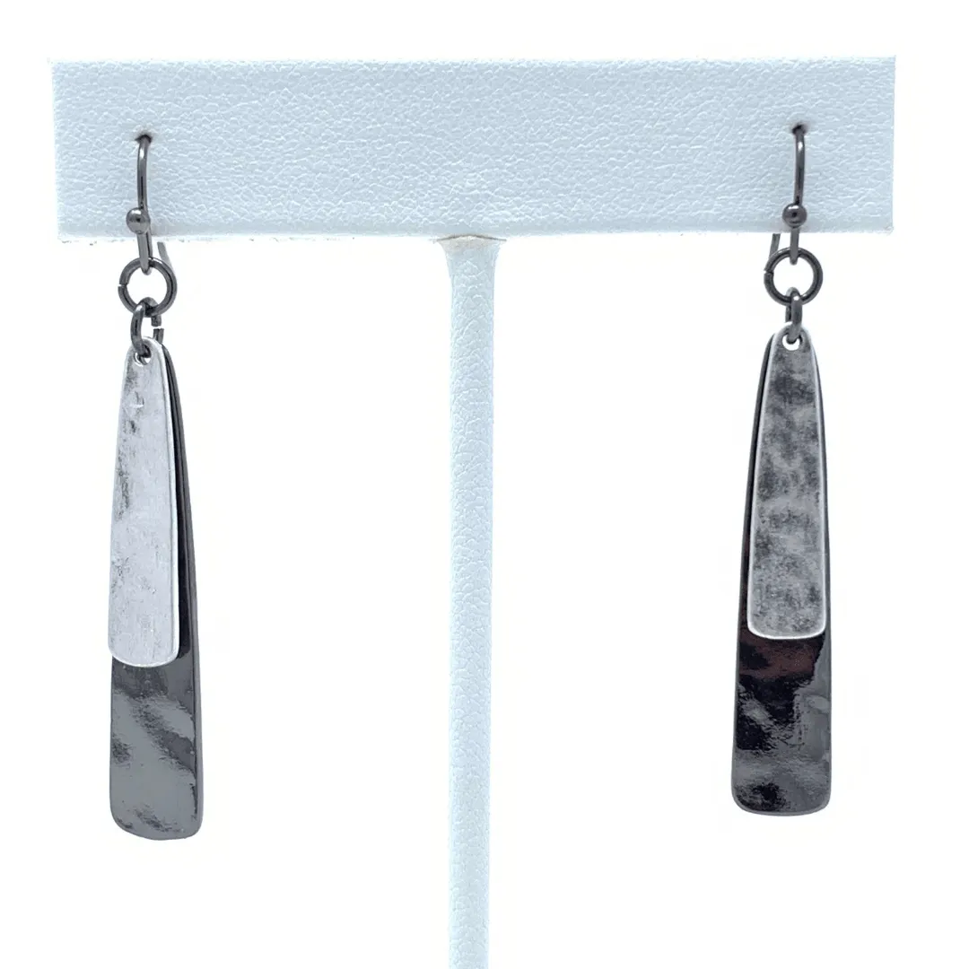 Layered Black & Silver Teardrop Dangle Earrings